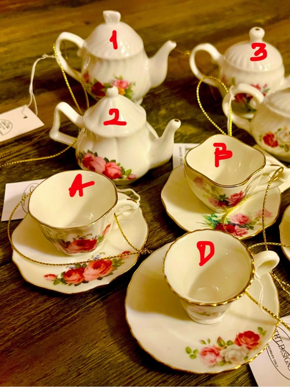New Vintage Christmas porcelain teacup/teapot ornament